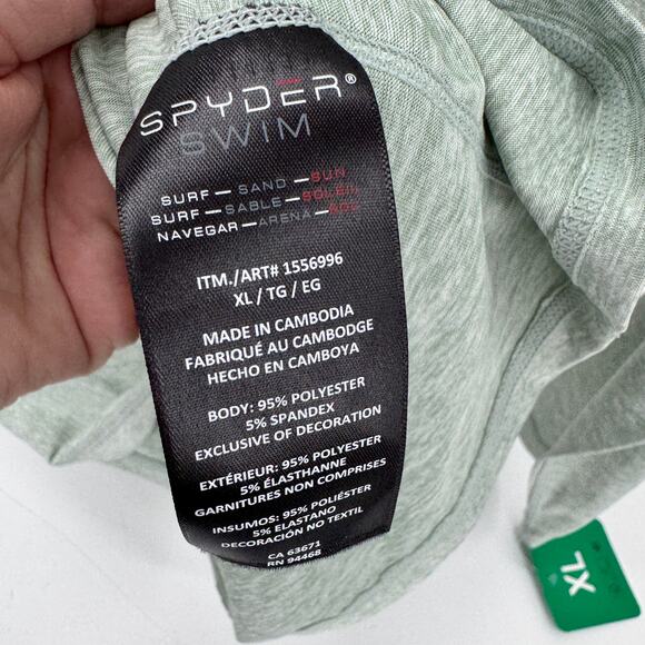 Spyder Swim Shirt Mens XL Green Long Sleeve Rash Guard Beach Pool Pullover NEW - Picture 7 of 10